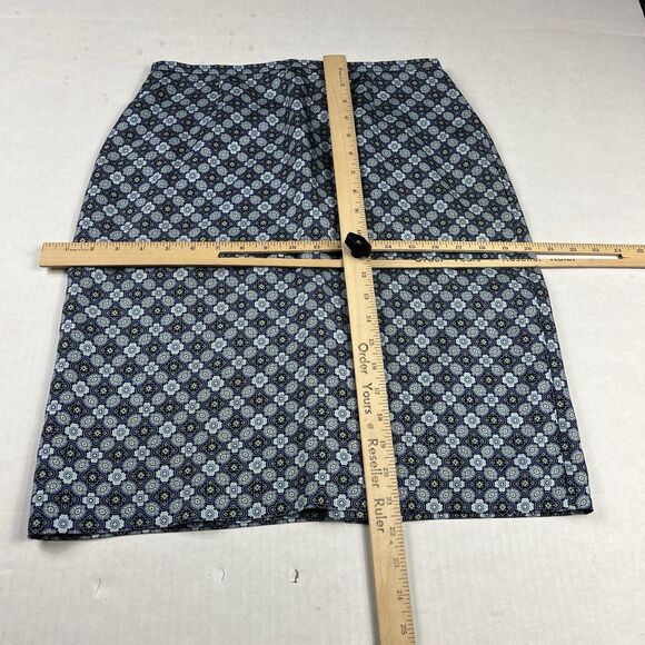 Ann Taylor Silk Pencil Skirt Blue Black Geometric Print 6P Petite Work Career - Picture 3 of 10
